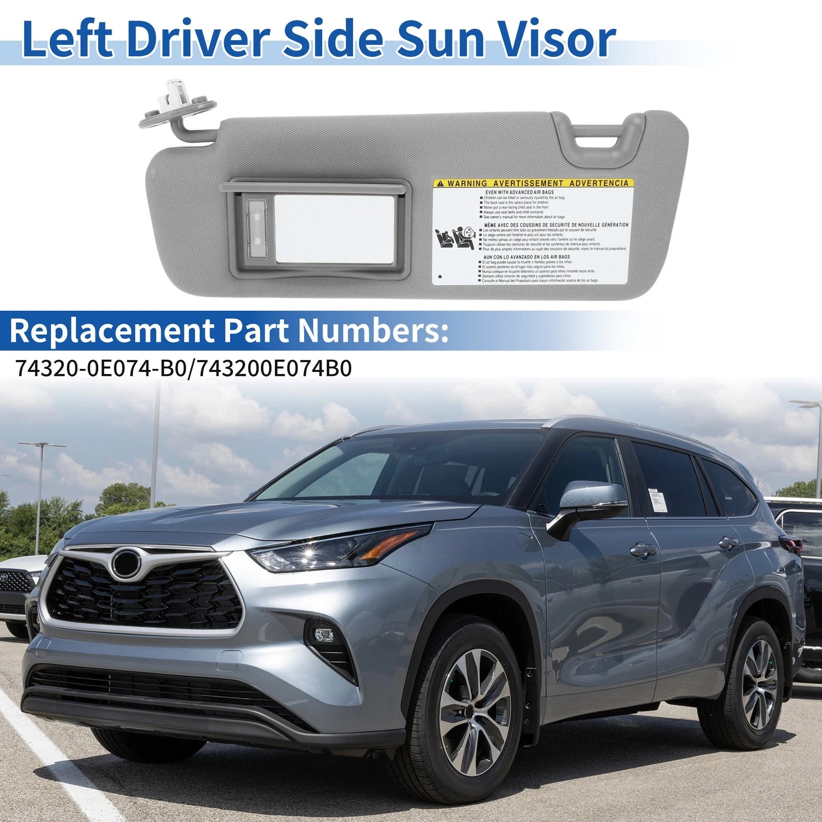Left Side Sun Visor Replacement for Toyota Highlander (2014–2016) (2019)