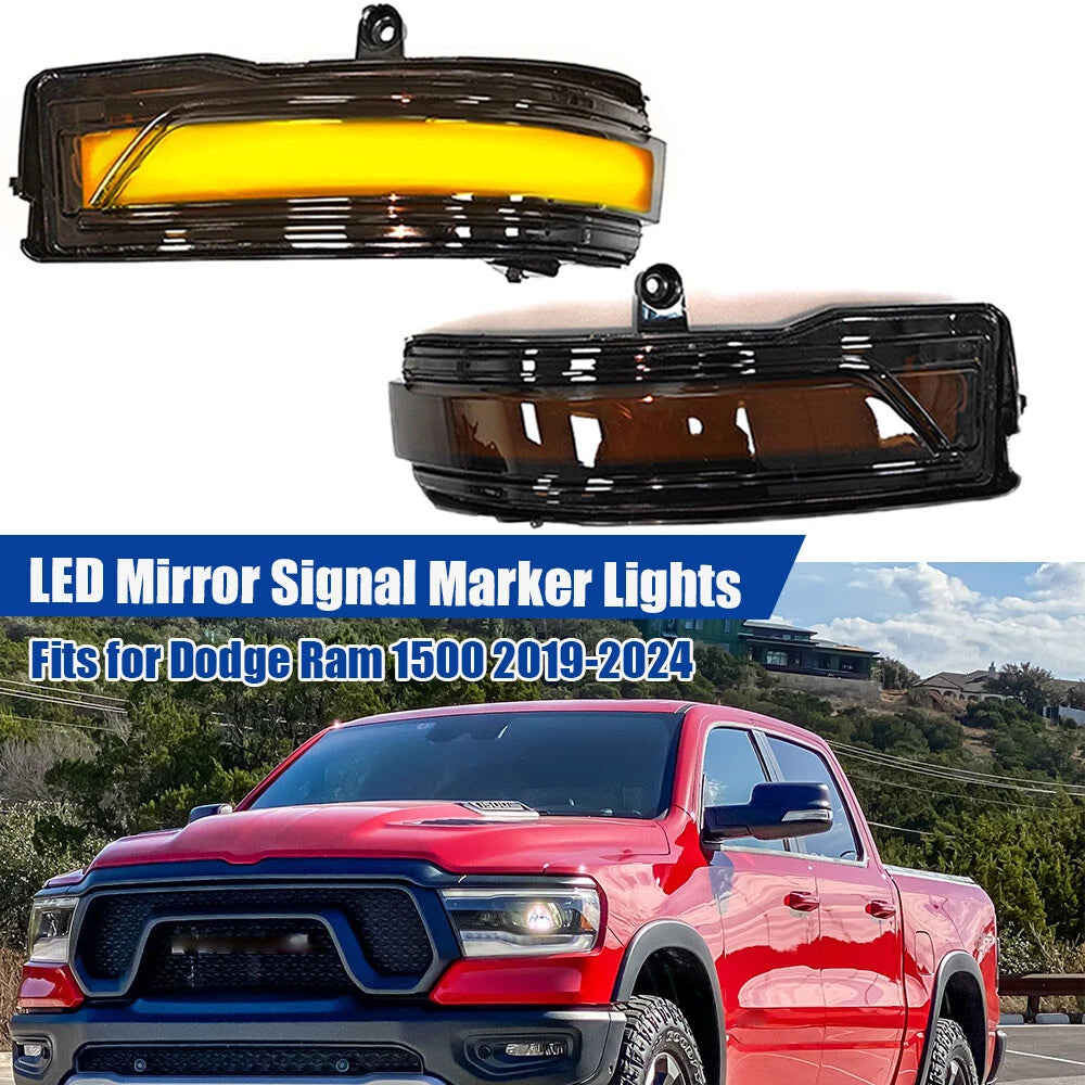 Smoked LED Side Mirror Turn Signal Light for Dodge Ram 1500 (2019–2024)