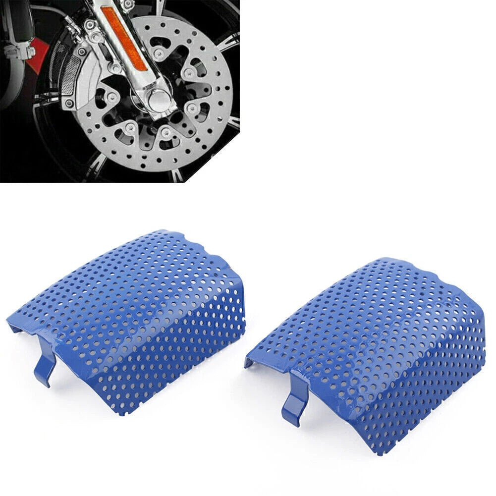 2Pcs Blue Steel Front Caliper Screen Inserts for Harley V-Rod & Touring (2006–2019)