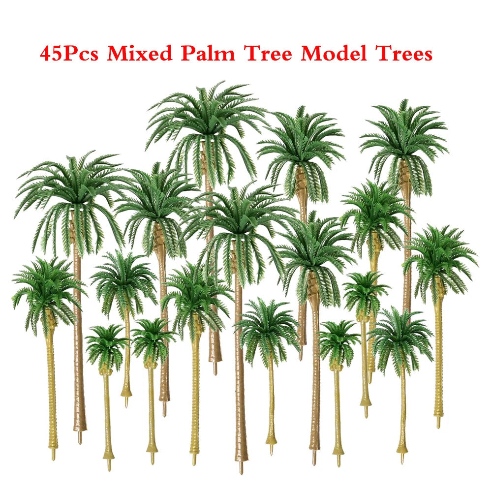45pcs Mixed Size Coconut Palm Trees for HO N Scale Diorama