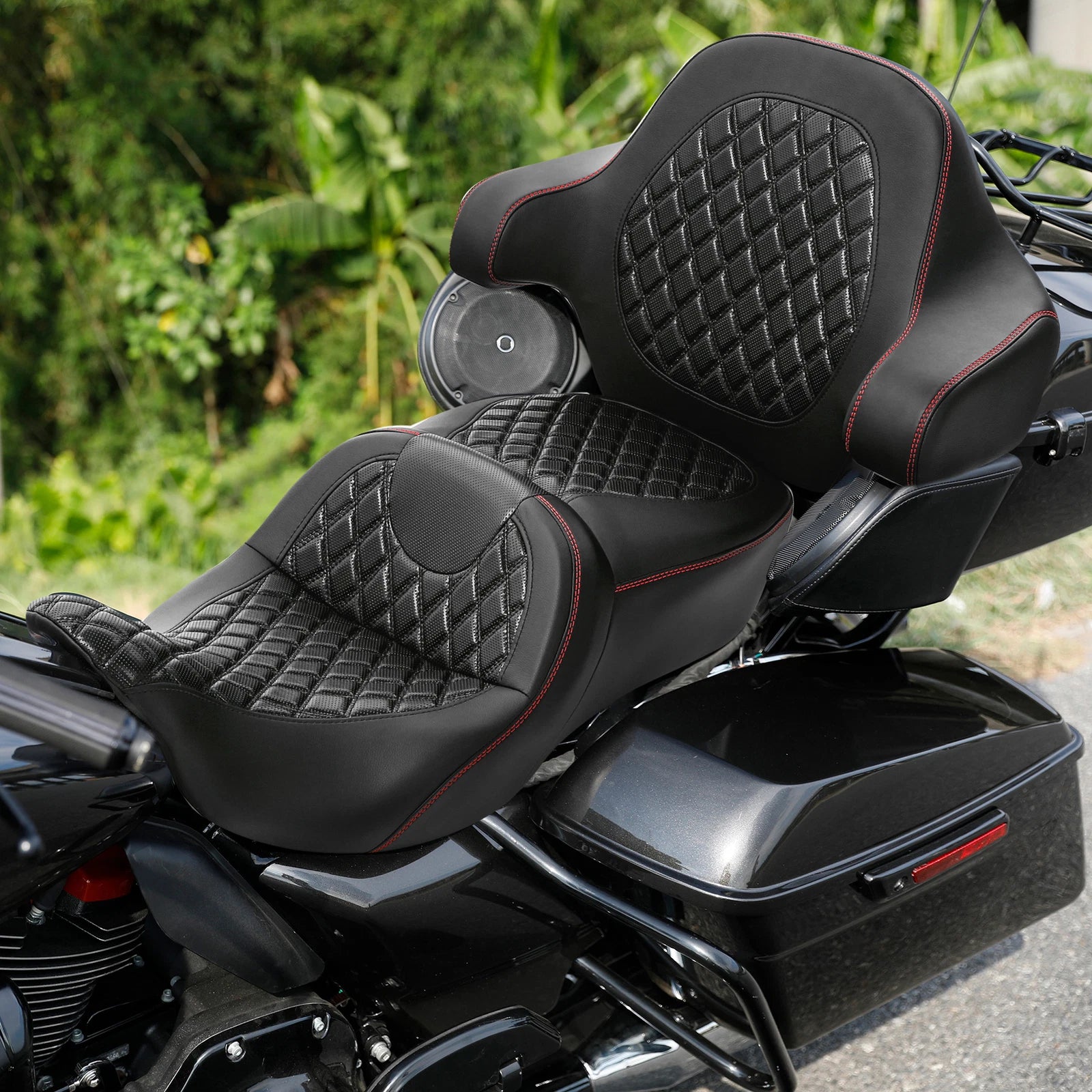 Seat Backrest Pad for Harley Touring (2014–2023) Black Red