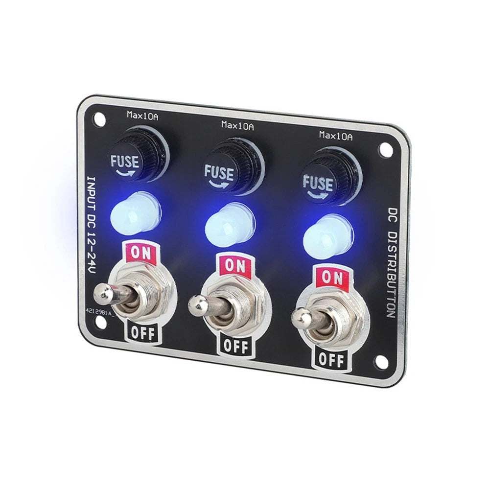 3 Gang Metal Switch Panel with Circuit Protection for Universal Applications