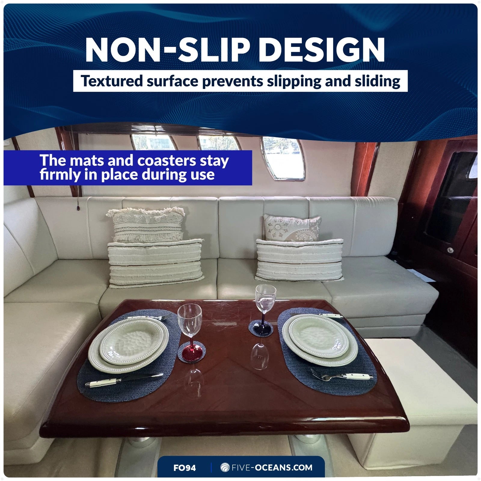 Non-Slip Washable Blue Placemat for Dining Table (FO94)