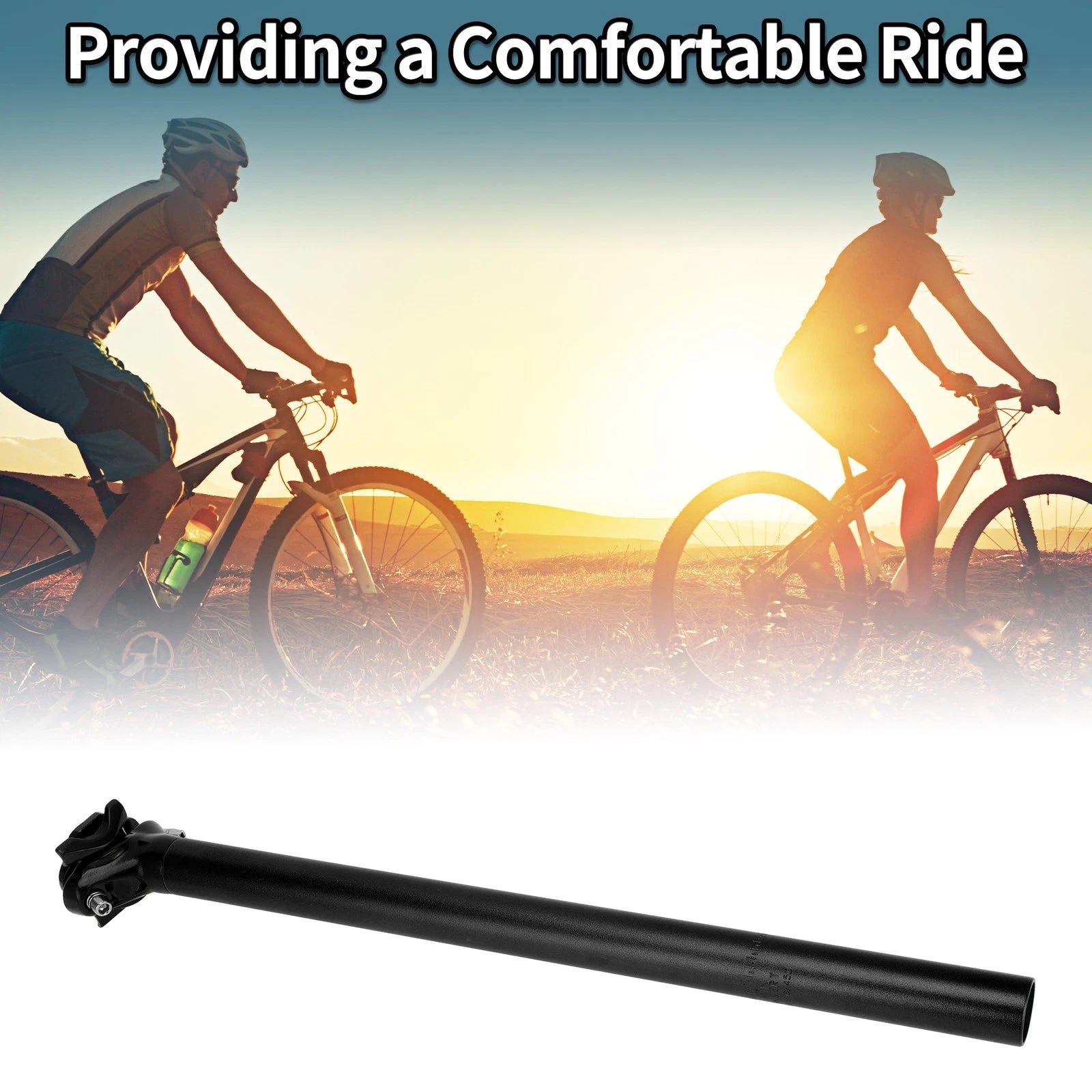 Bike Seat Post 28.6x450mm Adjustable Angle Replacement for Black Aluminum Alloy