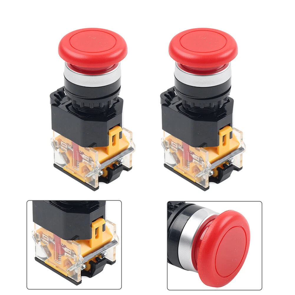 2X 22mm Mushroom Push Button Switch for DC 220V (1NC 1NO)