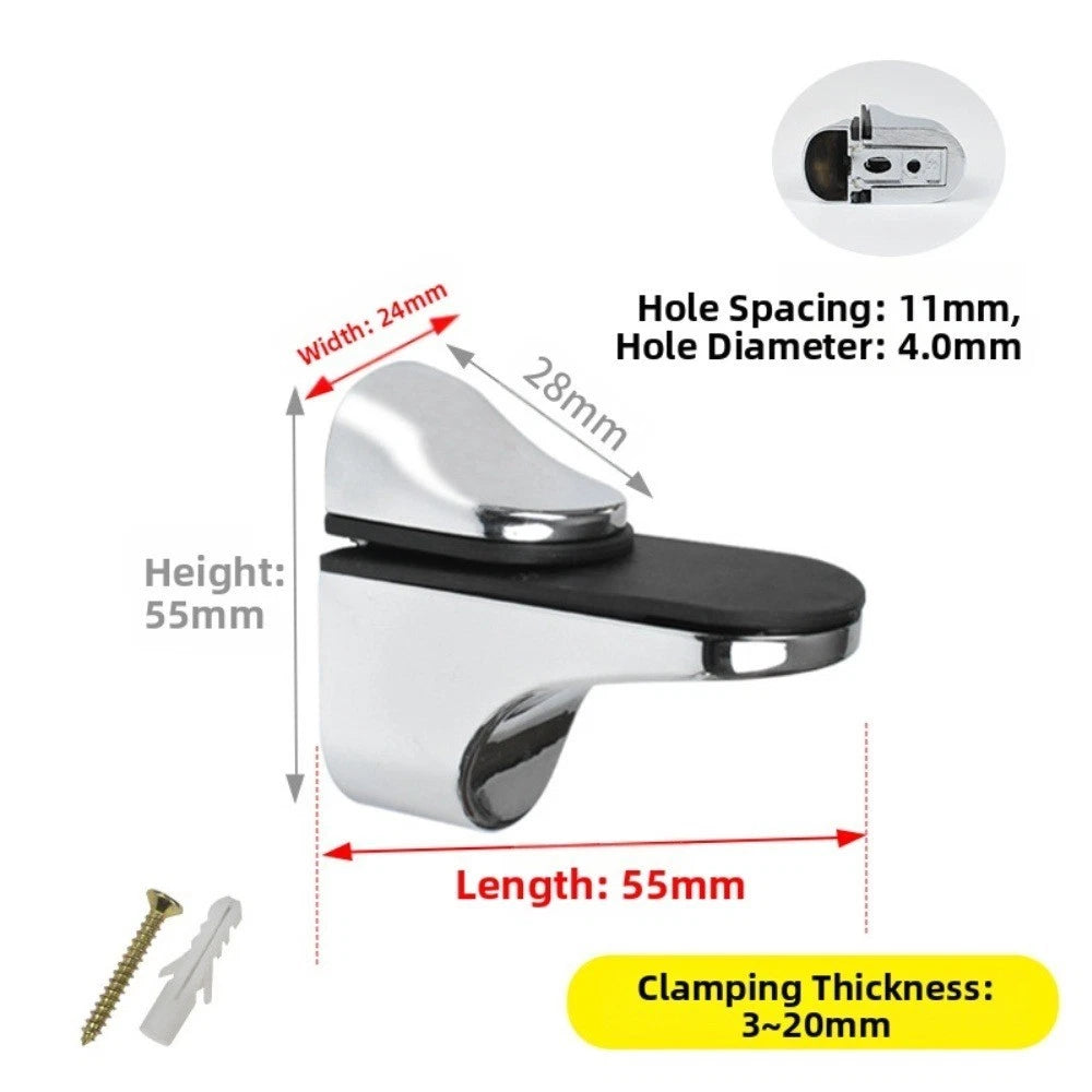 Adjustable Glass Shelf Bracket for Wall Mount (3mm to 20mm Thickness)