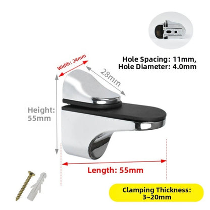 Adjustable Glass Shelf Bracket for Wall Mount (3mm to 20mm Thickness)