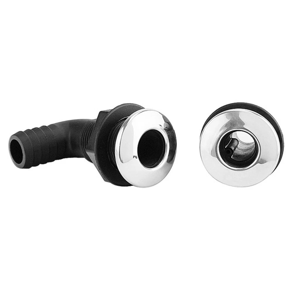 Boat Drain Elbow Thru Hull for Bilge Pump Hose - Black Nylon Stainless Steel