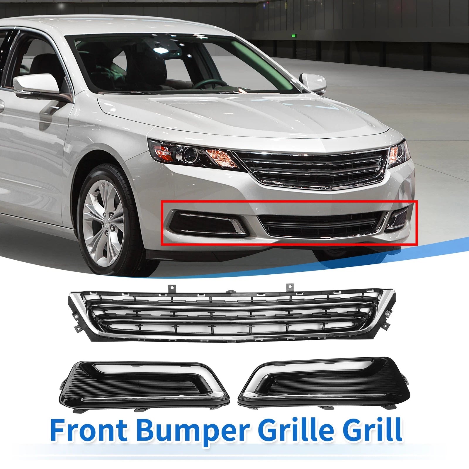 Front Lower Bumper Grille Grill Set Replacement for Chevrolet Impala (2011–2016)