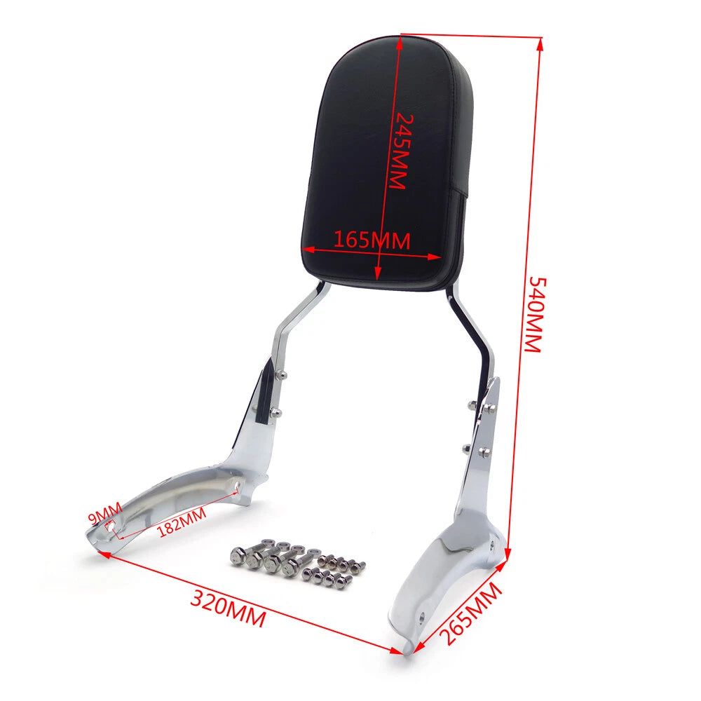 Chrome Flame Backrest Sissy Bar with Leather Pad for Honda Shadow Aero (2004–2009)