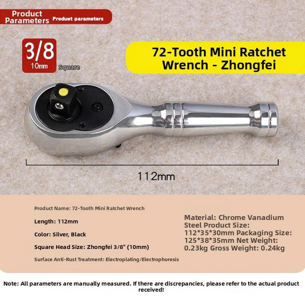 3/8 Ratchet Wrench Quick-release 72-tooth Gear Bidirectional Adjustment
