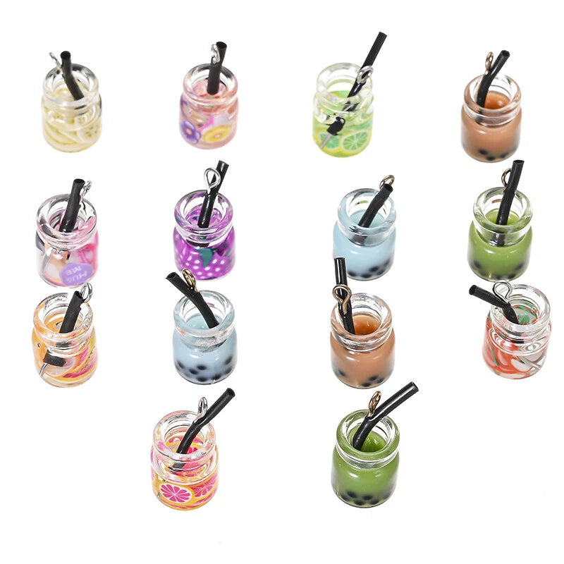 10Pc Resin Mini Bottle Boba Juice Drink Charms for DIY Crafts