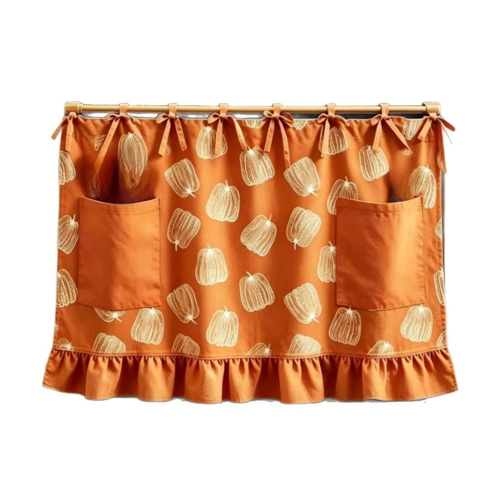 Oven Valance with Ruffle Pockets and Ribbon Tie Straps