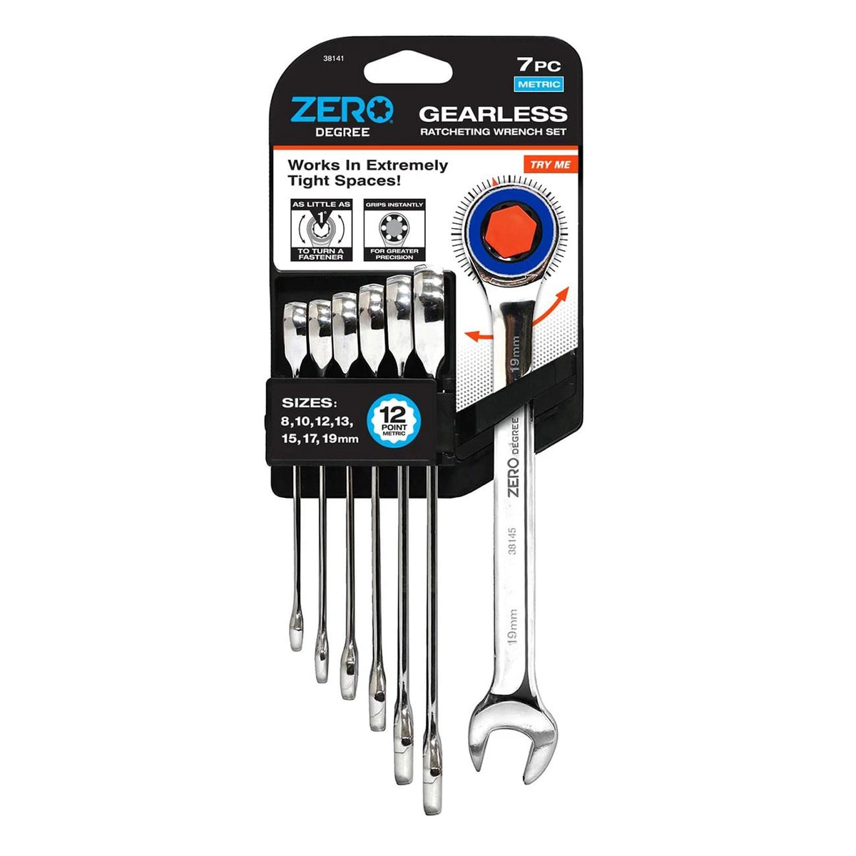 7-Piece Zero Degree Metric Gearless Ratchet Wrench Set