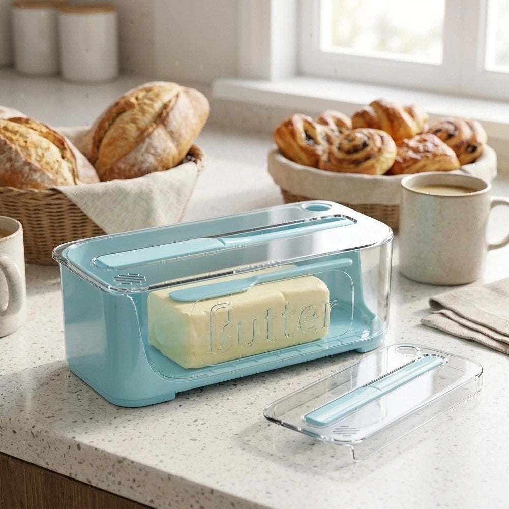 Plastic Butter Dish with Airtight Lid for Kitchen Use