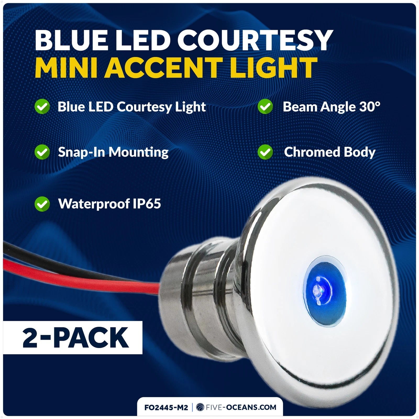 2X Blue LED Courtesy Lights for Boat Interior (Round Deluxe Mini)