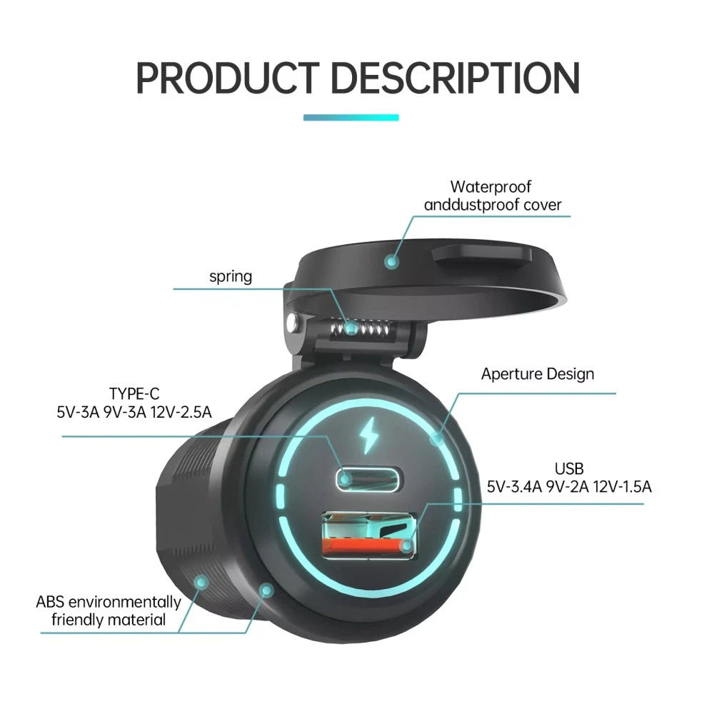 Fast Charger USB Type C QC3.0 PD for Car Cigarette Lighter Socket