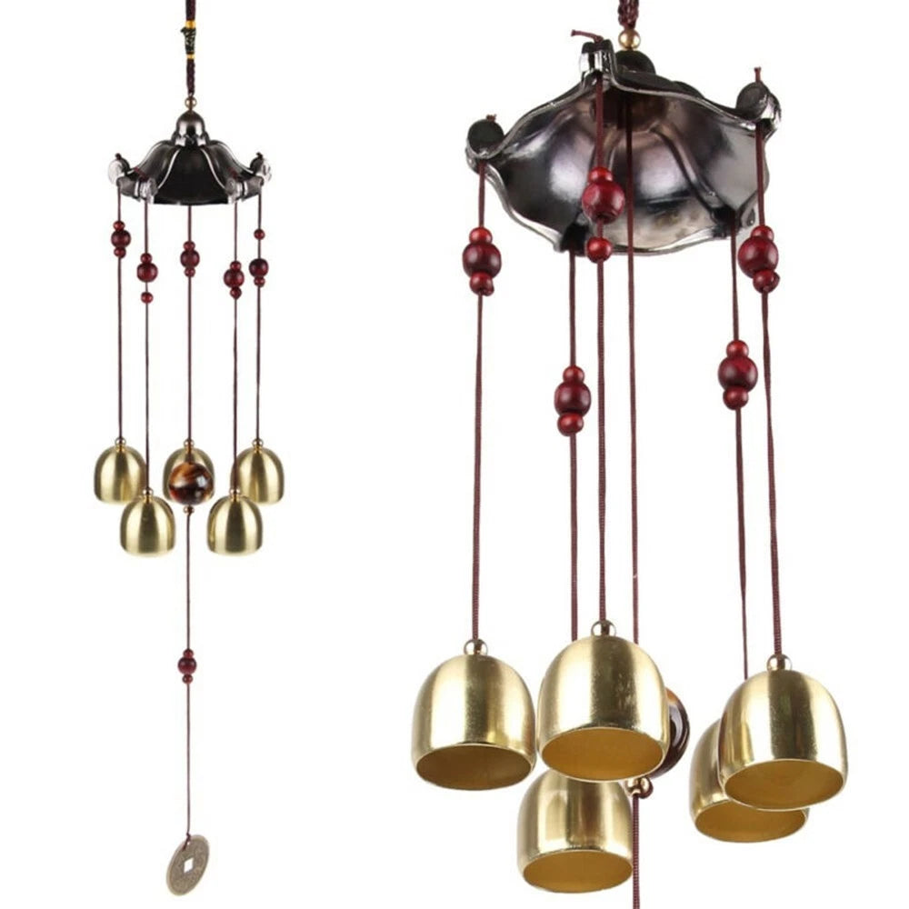 5 Copper Bells Wind Chimes Outdoor Garden Decor