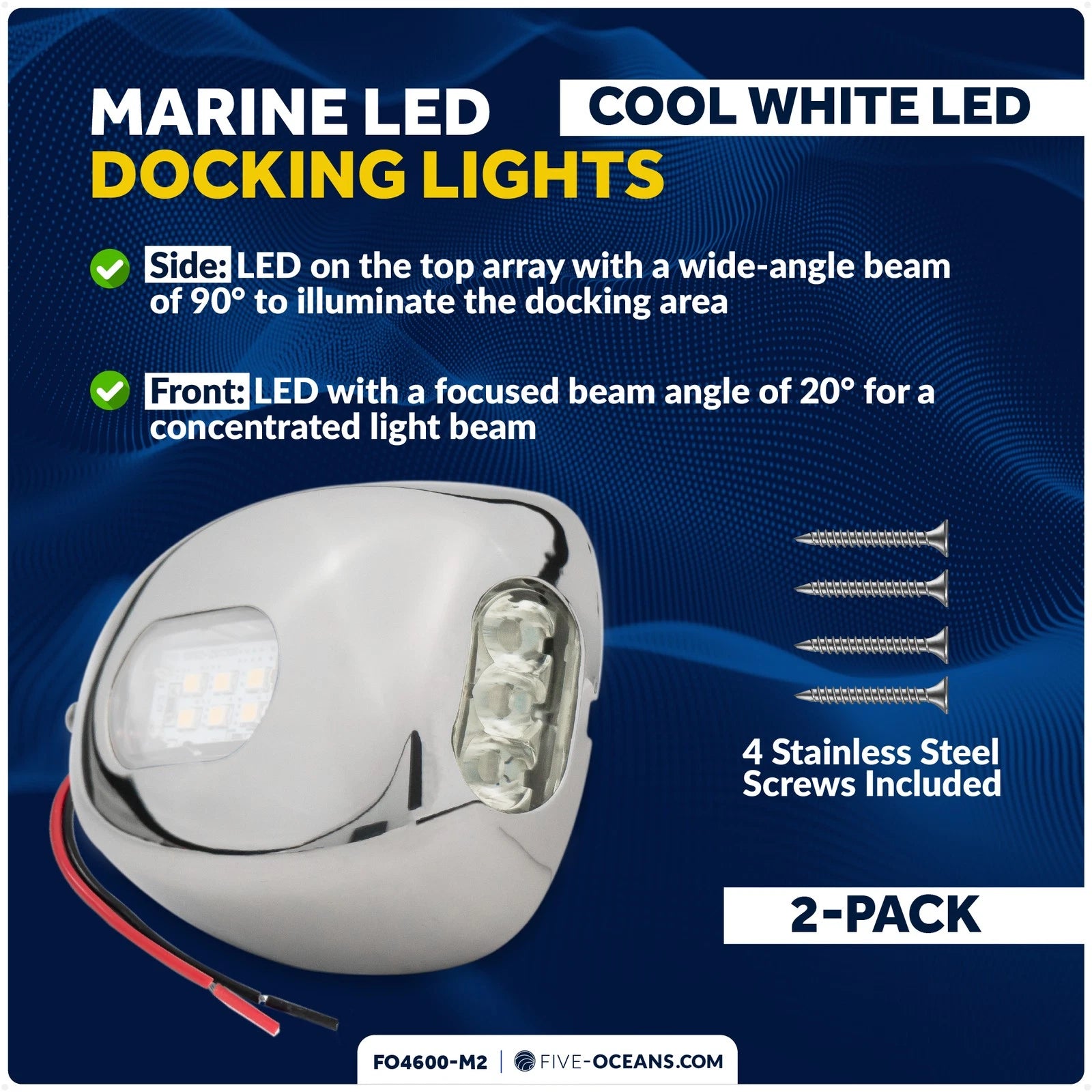 2-Pack LED Docking Lights for Marine (IP66) - FO4600-M2