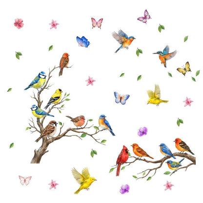 Colorful Bird Butterfly Plant Window Sticker PVC Cling for Home Office