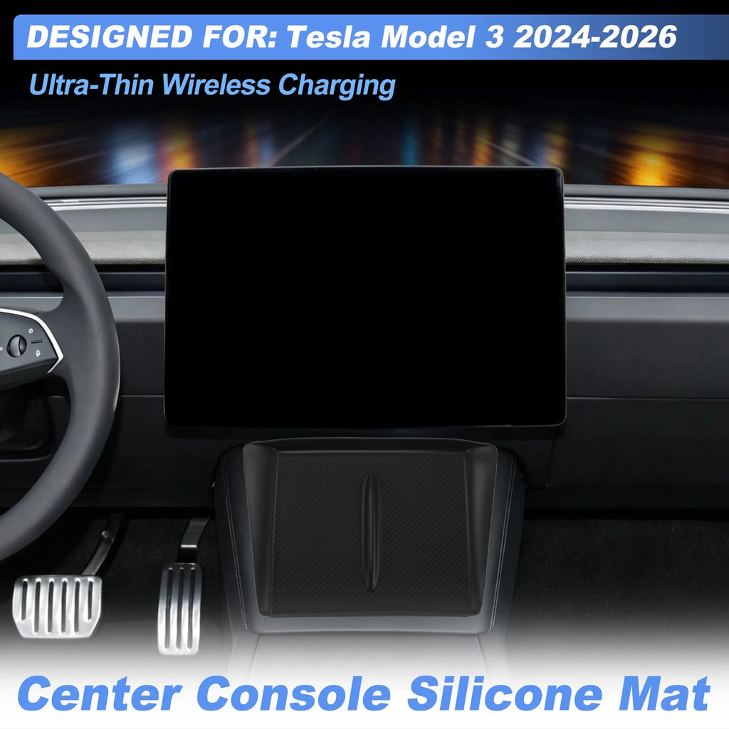 Center Console Silicone Mat for Tesla Model 3 (2024–2026) Wireless Charging Pad