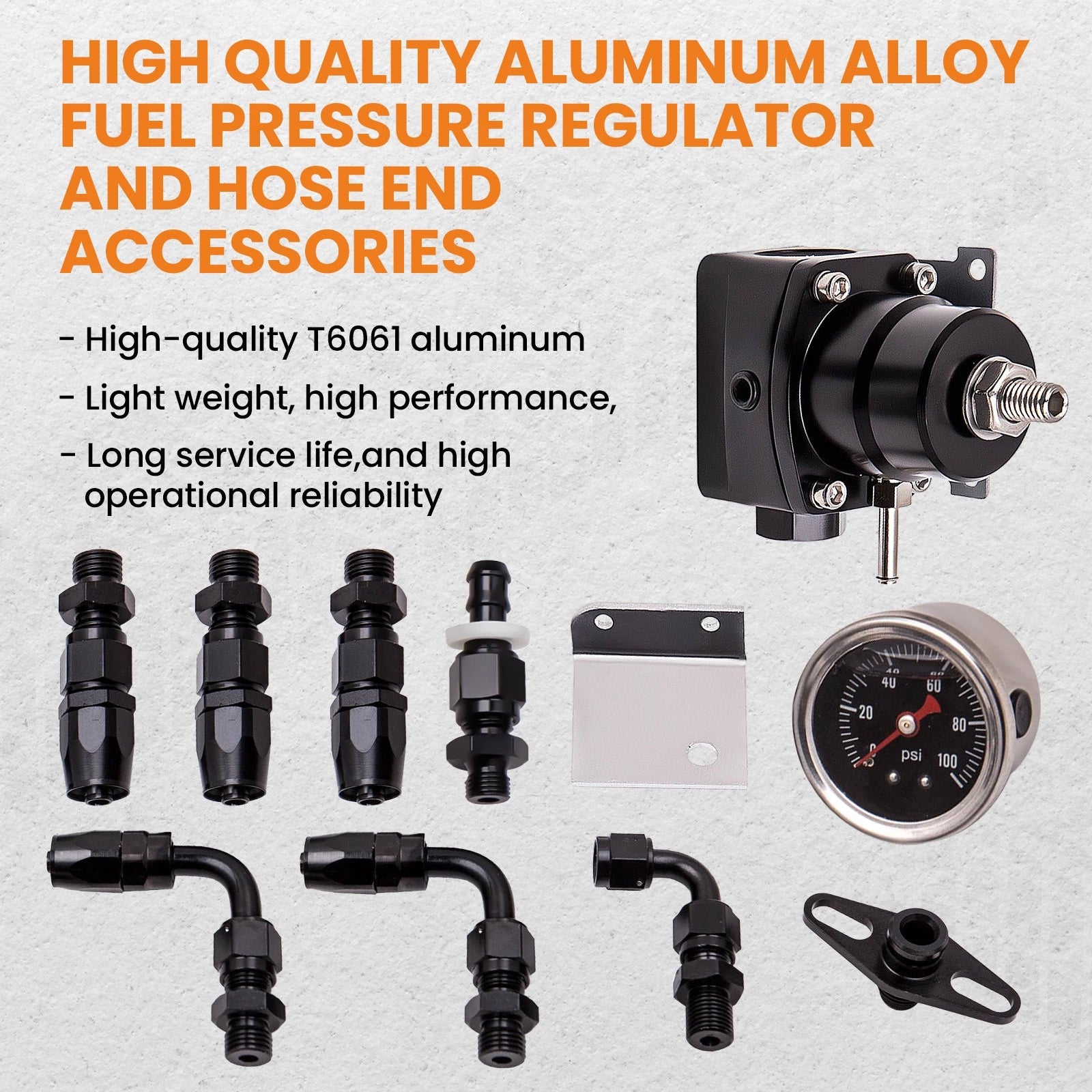 Adjustable Fuel Pressure Regulator Kit for US Vehicles (100 PSI, AN6 Fitting)