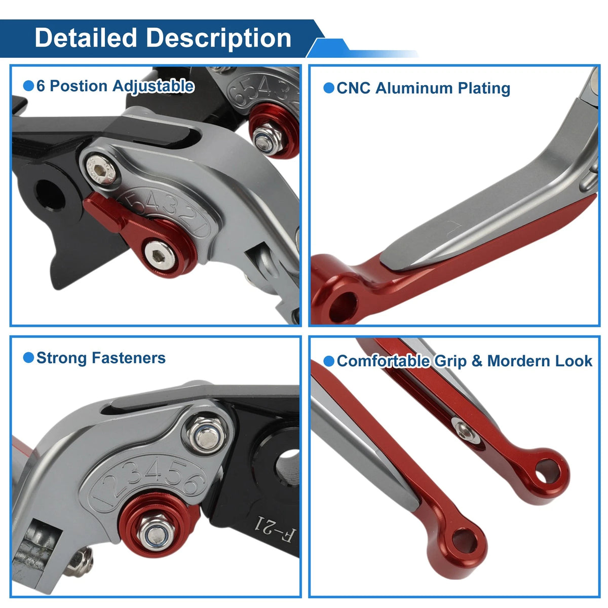 Adjustable Brake Clutch Levers for Kawasaki Vulcan S 650 (2015–2023) Titanium Red