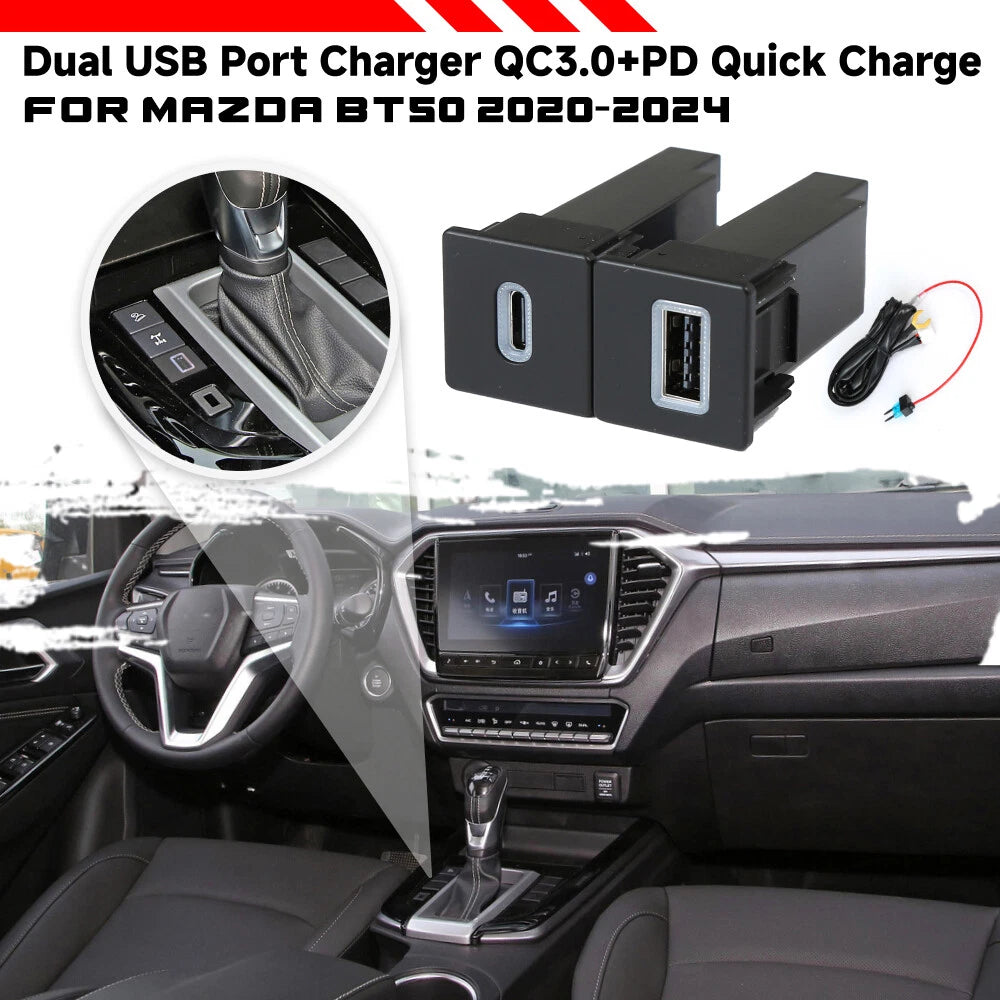 USB-C PD + USB-A QC3.0 Fast Charger Kit for Isuzu D-Max Mazda BT50 (2020–2024)