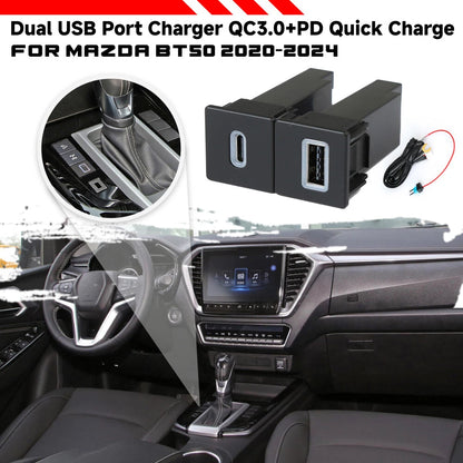 USB-C PD + USB-A QC3.0 Fast Charger Kit for Isuzu D-Max, Mazda BT50 (2020–2024)