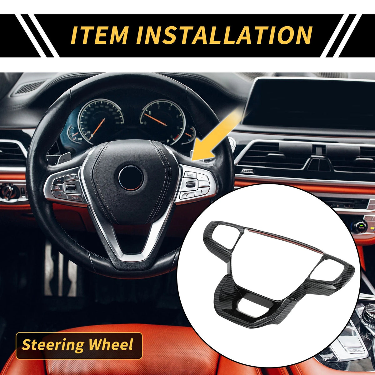 Carbon Fiber Steering Wheel Cover Trim for Ford Ranger (2023–2024)