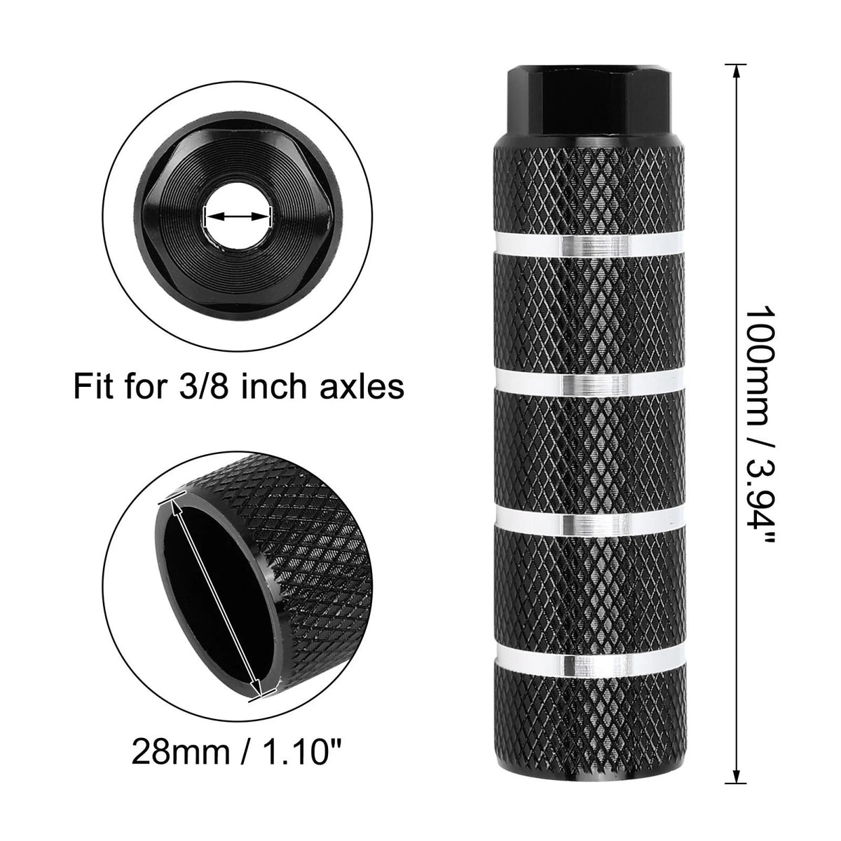 Bike Cylinder Foot Pegs Footrests Fit 3/8 Inch Inner Diameter Black (Pair)