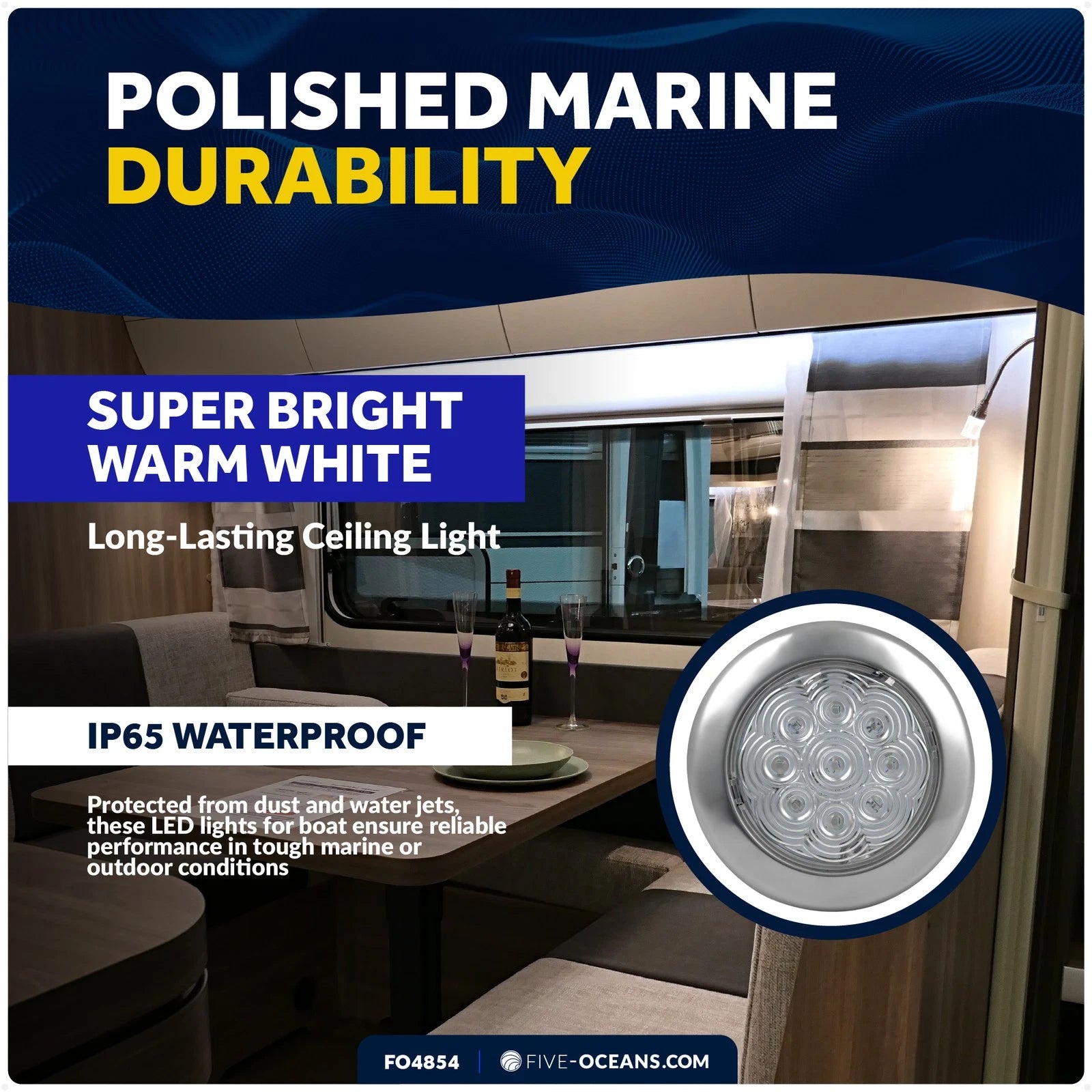 LED Interior Dome Ceiling Light for Universal Use (12V)