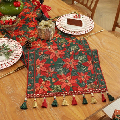 Table 35X220cm Polyester Holiday Theme with Snowman and Fringe
