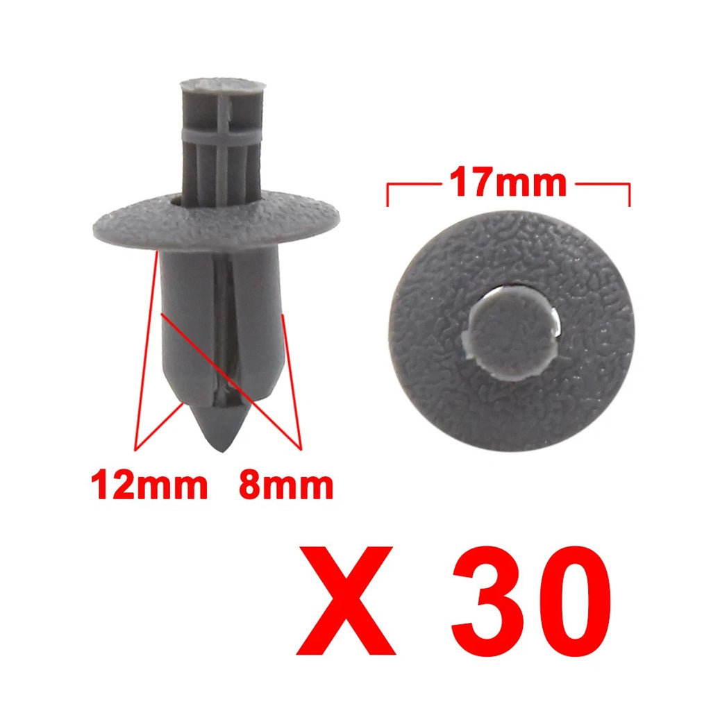 30 Pcs Push Type Rivet Fastener Clips for (8mm Hole)
