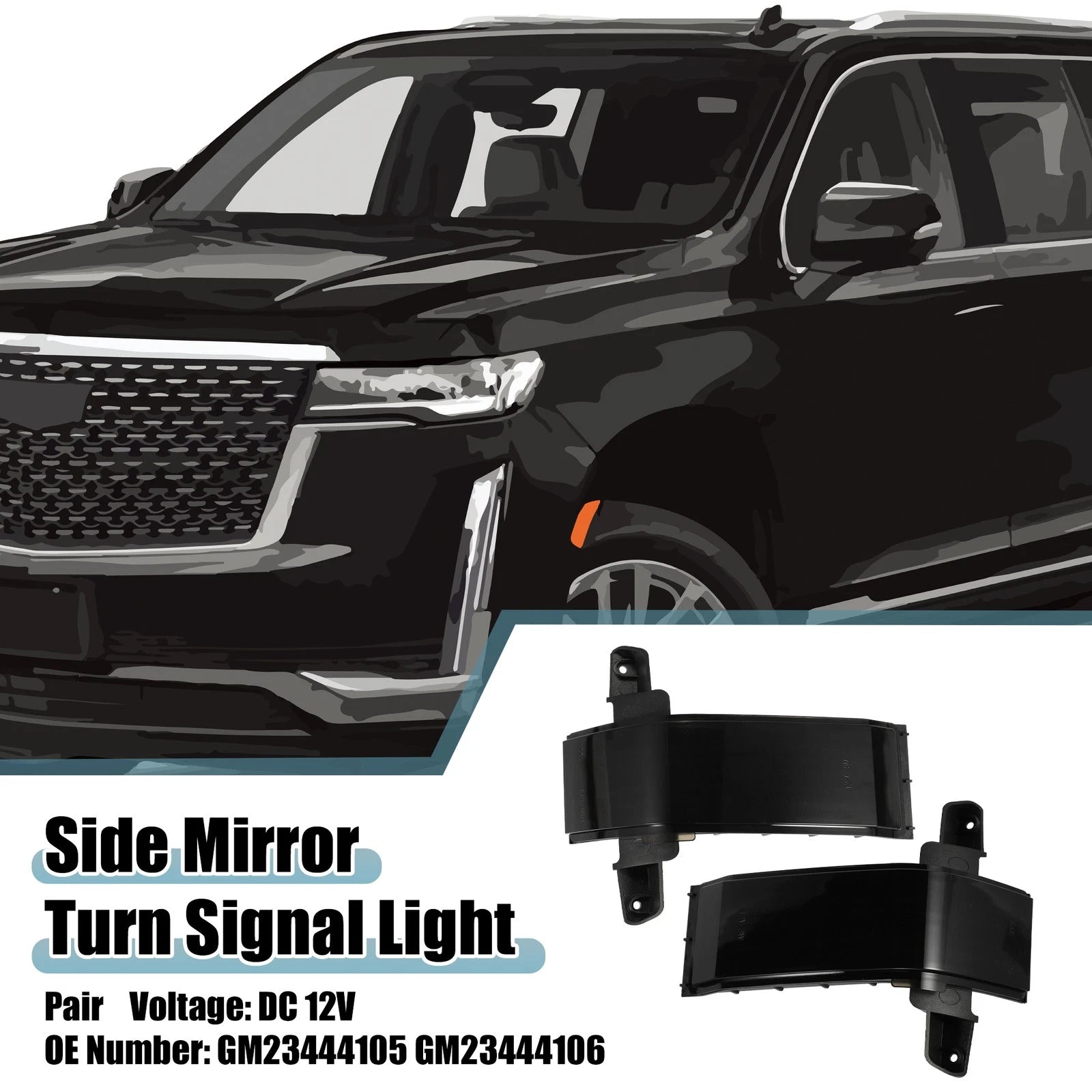 Side Mirror Turn Signal Light Replacement for Cadillac Black (2012–2018)