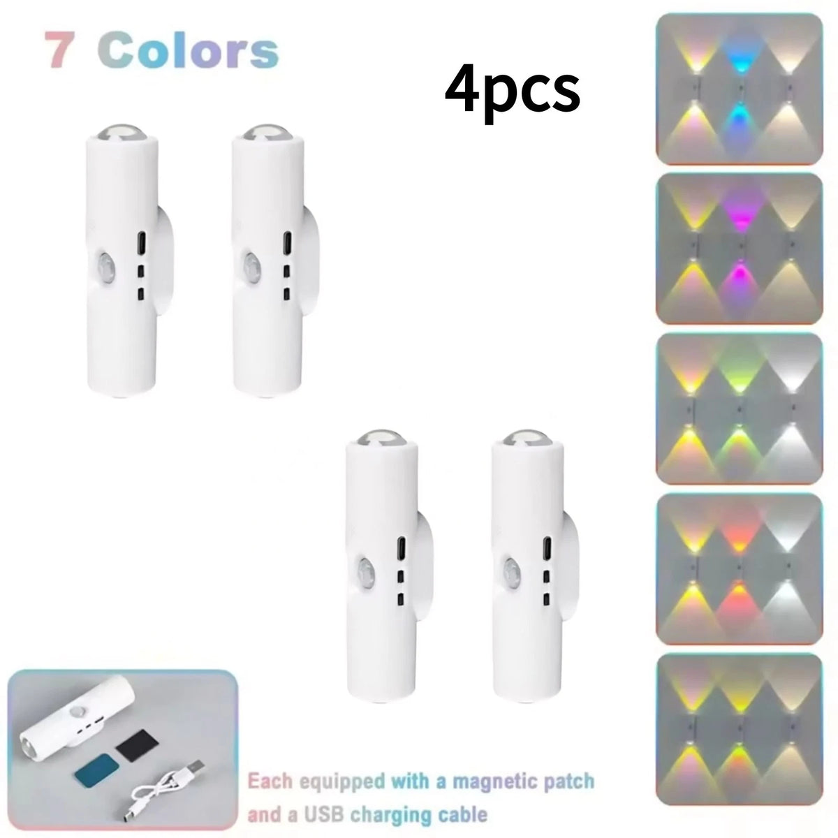 4X Magnetic RGB Night Light Motion Sensor Rechargeable Wireless Wall Lamp