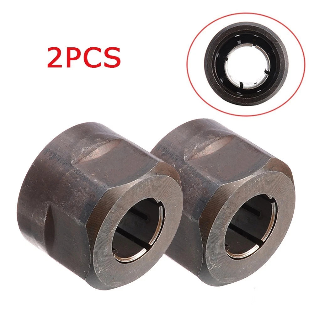 2X Collet Nut for Plunge Router 1/2" Metal 12.7mm Center Hole Black