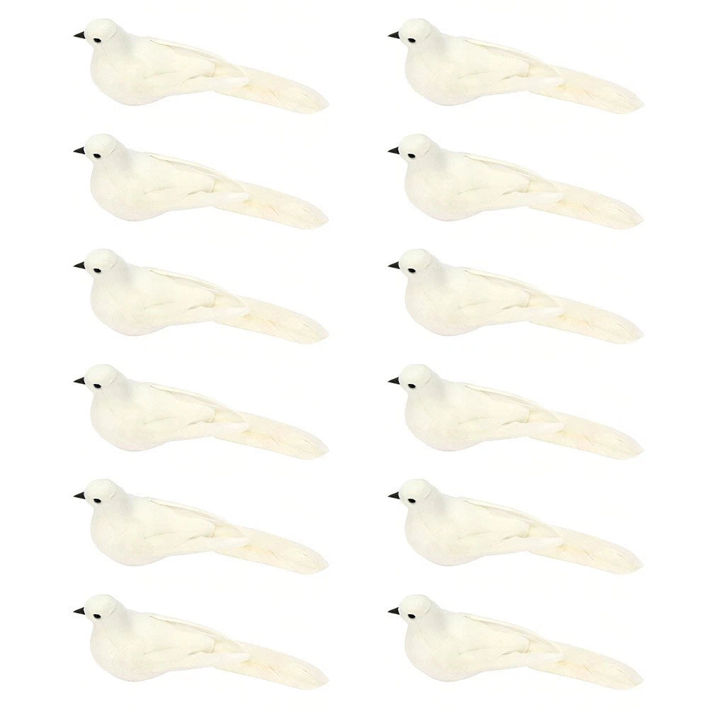 12 Piece White Dove Ornament Set for Home Garden Display