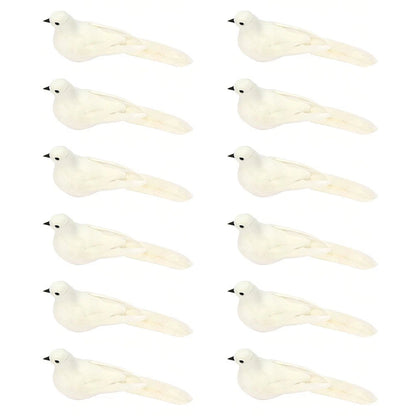 12 Piece White Dove Ornament Set for Home Garden Display