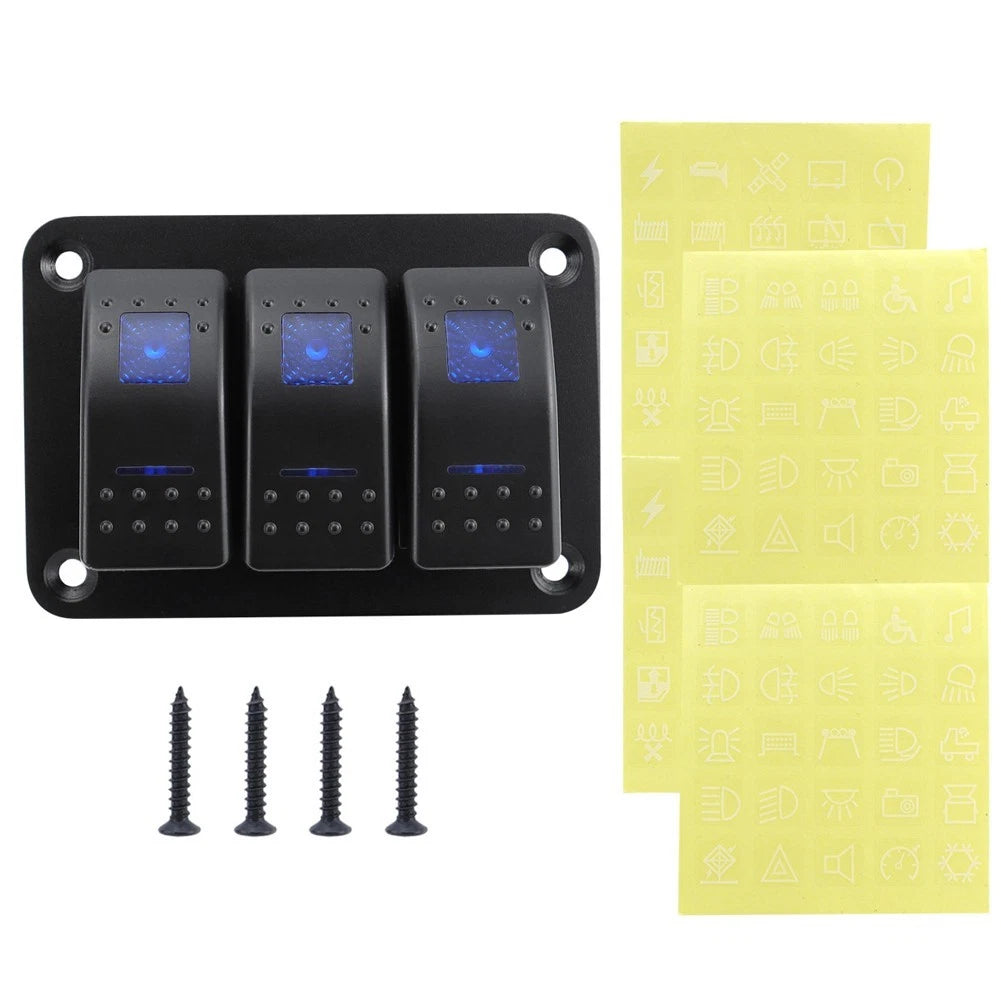 Rocker Switch Panel for RVs and Boats with Blue LED Indicators
