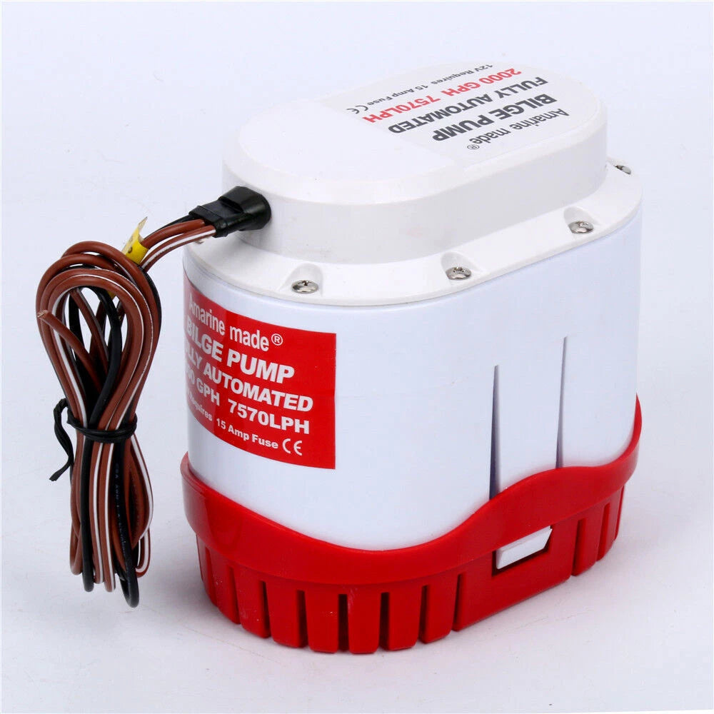 12V 2000GPH Bilge Water Pump for Boats (Automatic, Submersible)