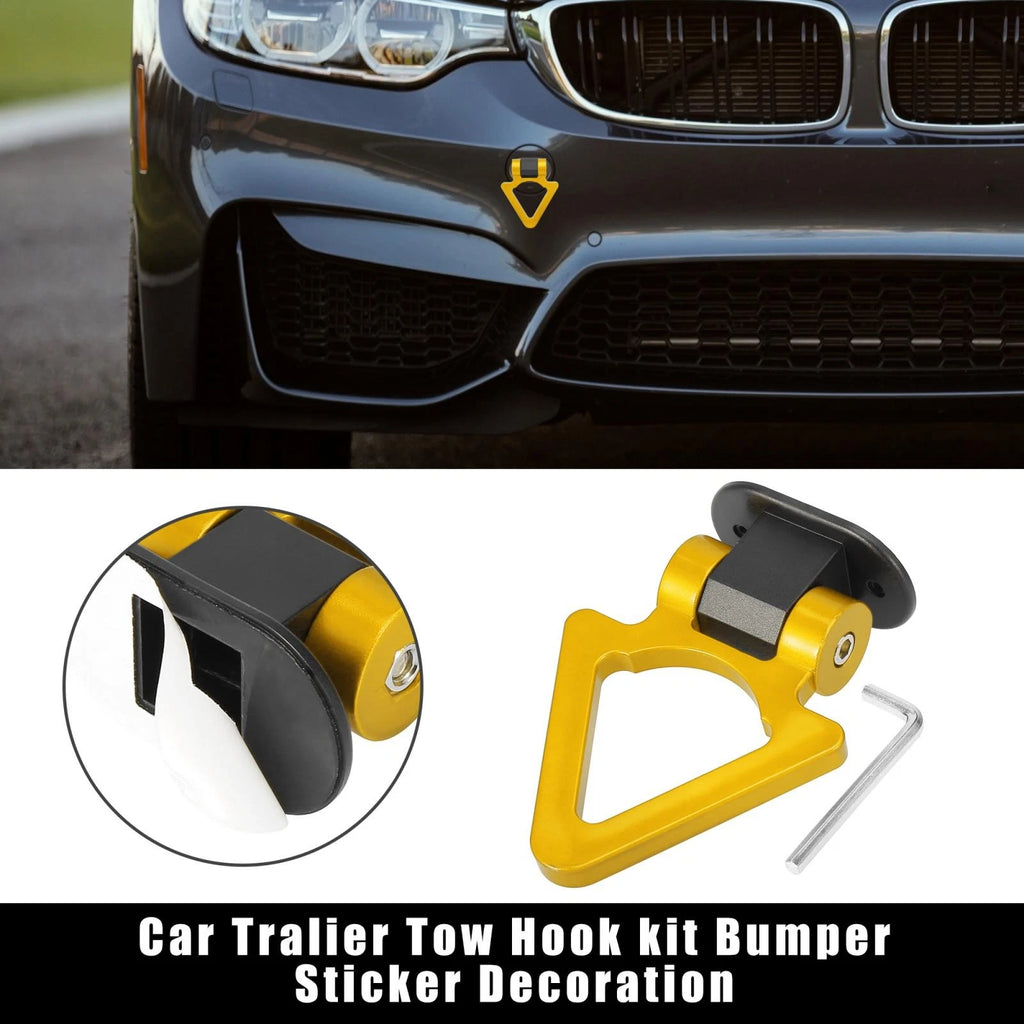 Tow Hook Decor Set Gold Tone Triangle for Universal Car Bumper (Any Year)