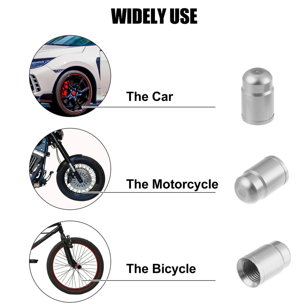 4pcs Tire Stem Valve Caps Silver Tone Universal for Car Bike (Universal)