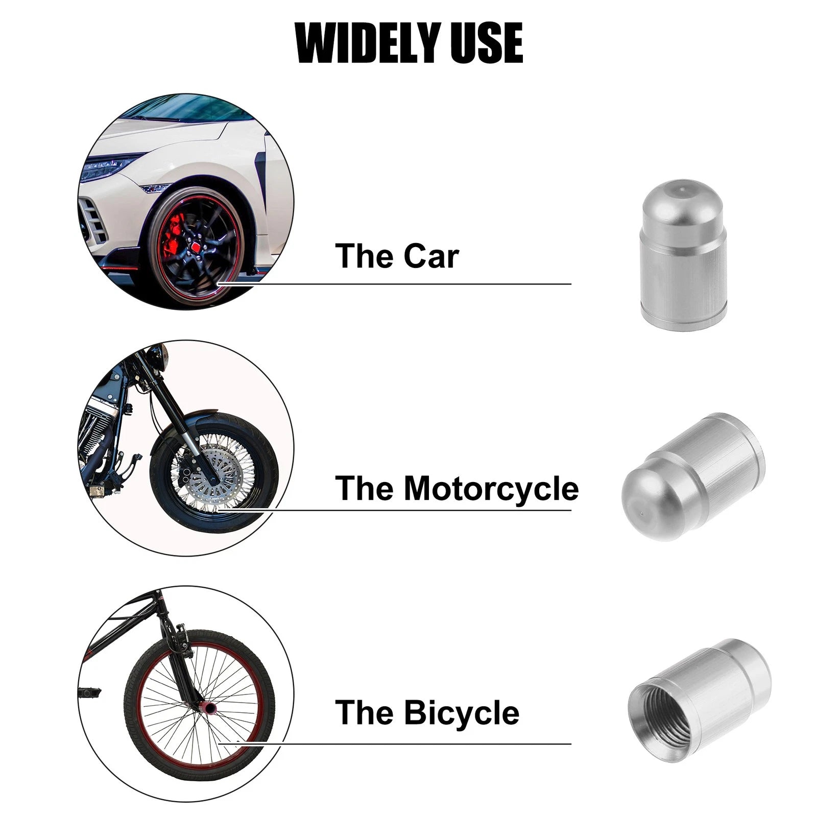4pcs Tire Stem Valve Caps Silver Tone Universal for Car Bike (Universal)