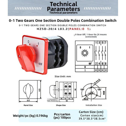 2X 20A 4-Pole Switch for AC380V Electrical Systems (HZ5D-20/4, L03.2)