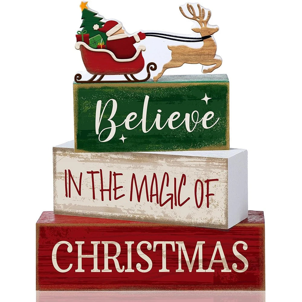 Set of 4 Wooden Santa Claus Table Decorations for Home Kitchen