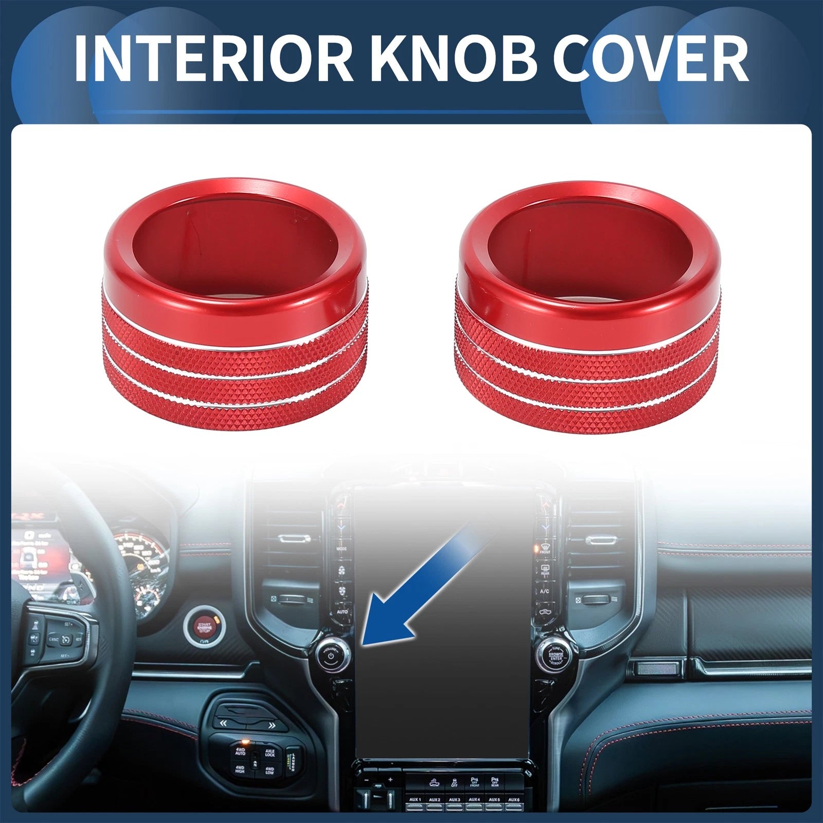 Audio Media Switch Knob Cover for Dodge Ram 2019–2021 Red 2 Pcs