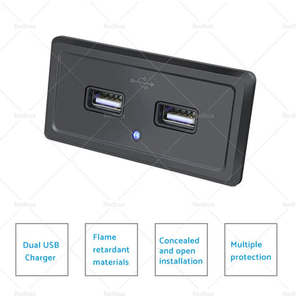 Dual USB Fast Charger Socket for Car RV Motorcycle (12V)