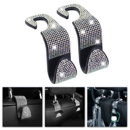 2X Rhinestone Back Seat Headrest Hanger Hooks for Car