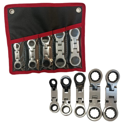 5pc Chrome Vanadium Steel Ratcheting Wrench Set 12 Point for Automotive